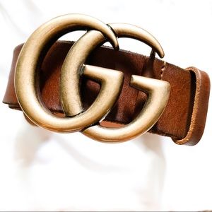 Authentic Gucci Leather Belt w/ Double G Buckle